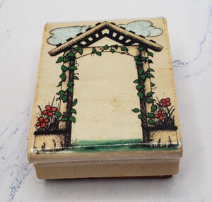 Garden Archway Ivy Flowers Sky Kids Wood Mounted Rubber Stamp